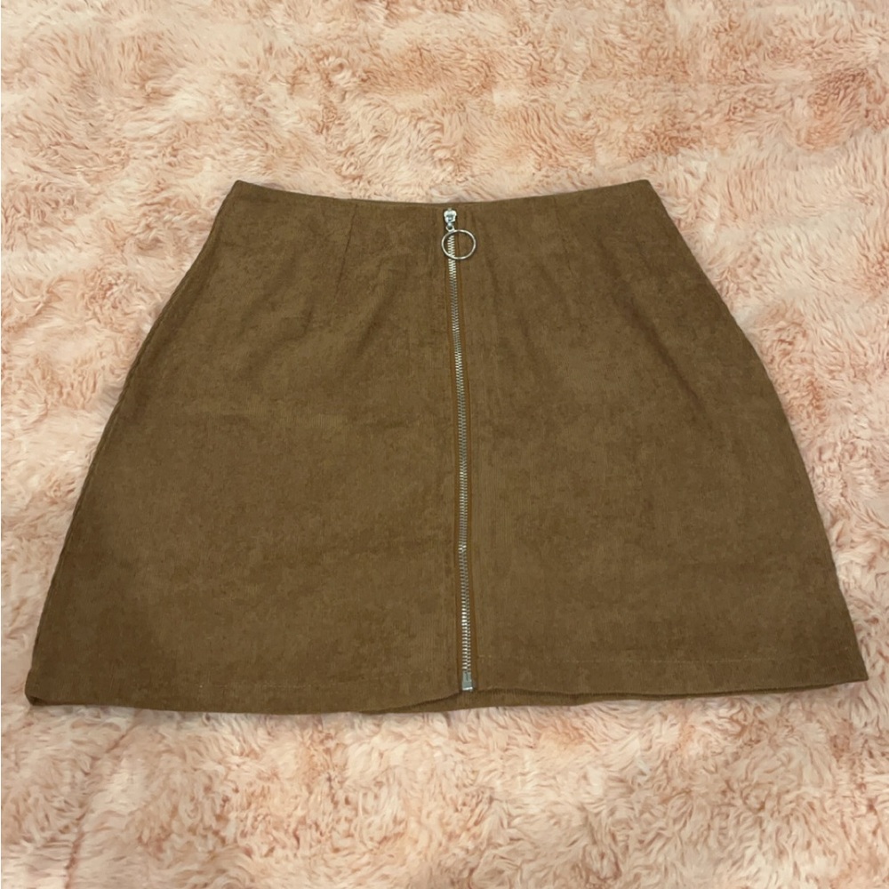SHEIN Brown Ribbed Skirt With Silver Zipper Size Small (4)